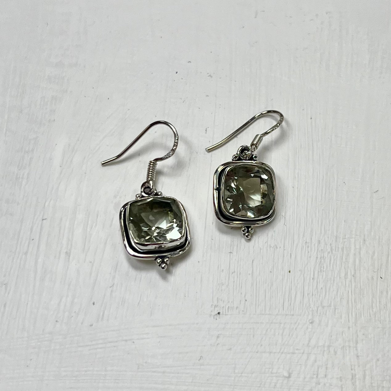 Faceted Dangle Prasiolite Earrings in Silver (Various Cuts)