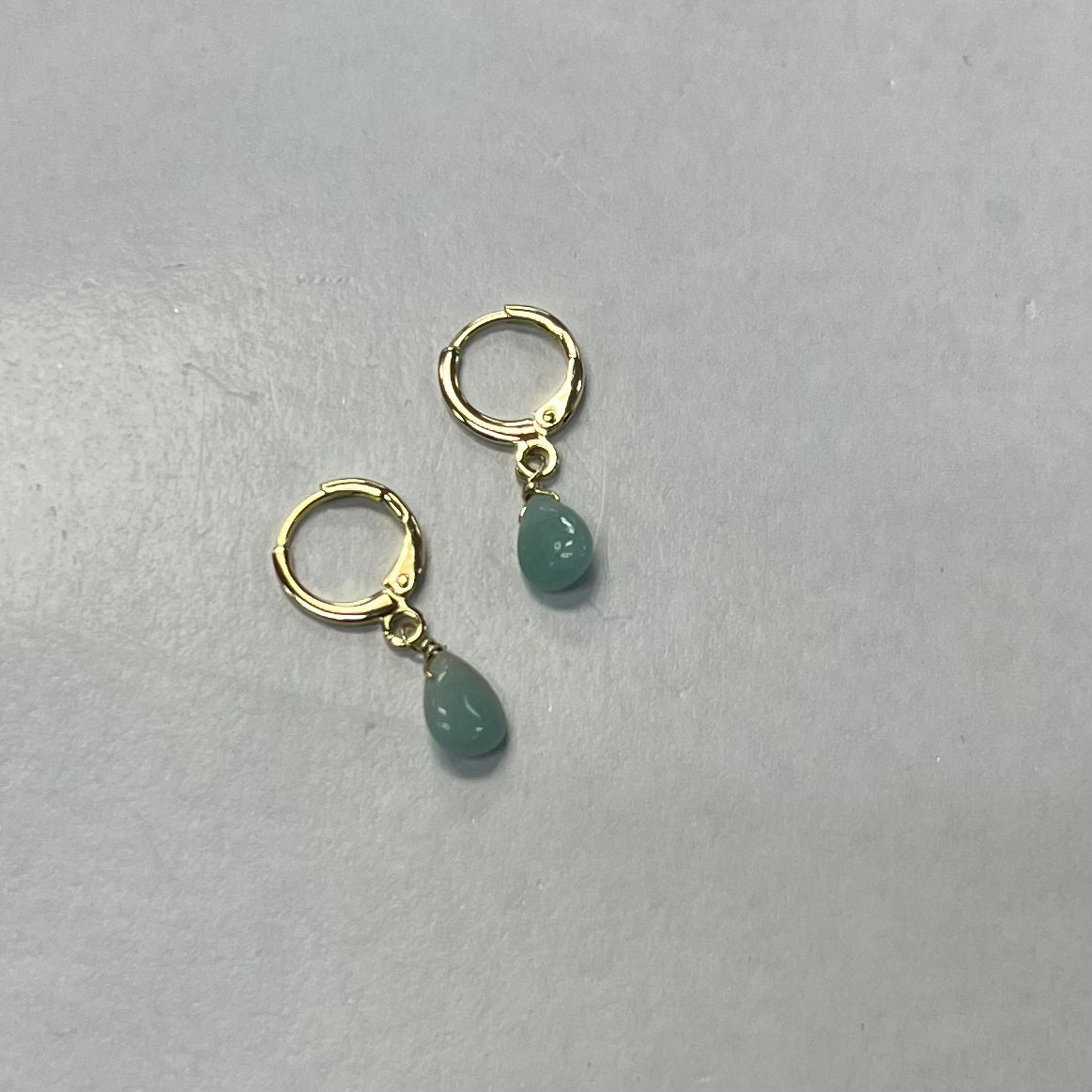 Gold Plated Hoop Earrings with Gemstone Dangle Teardrop