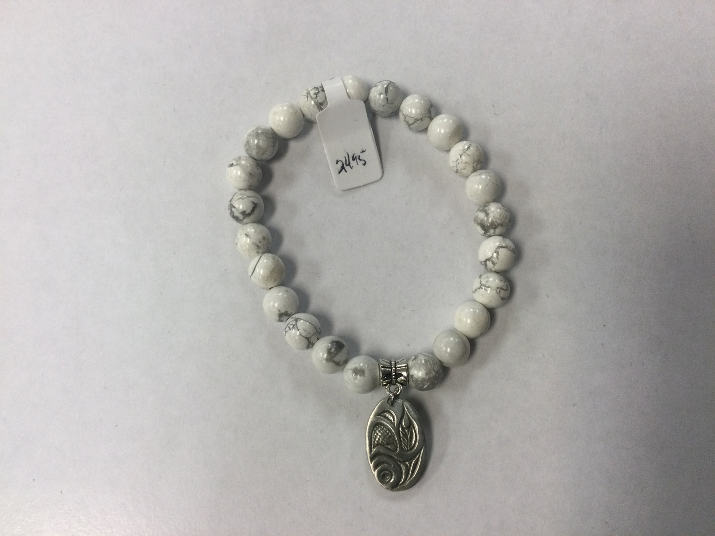 Howlite 8mm Bracelet with Pewter Charm