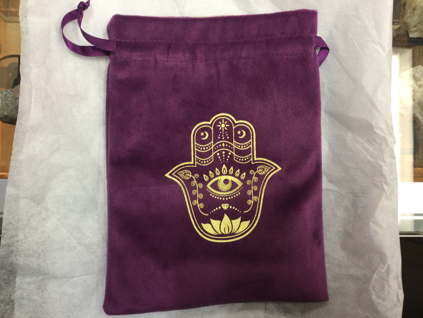 Drawstrings Suede Hamsa Pouch