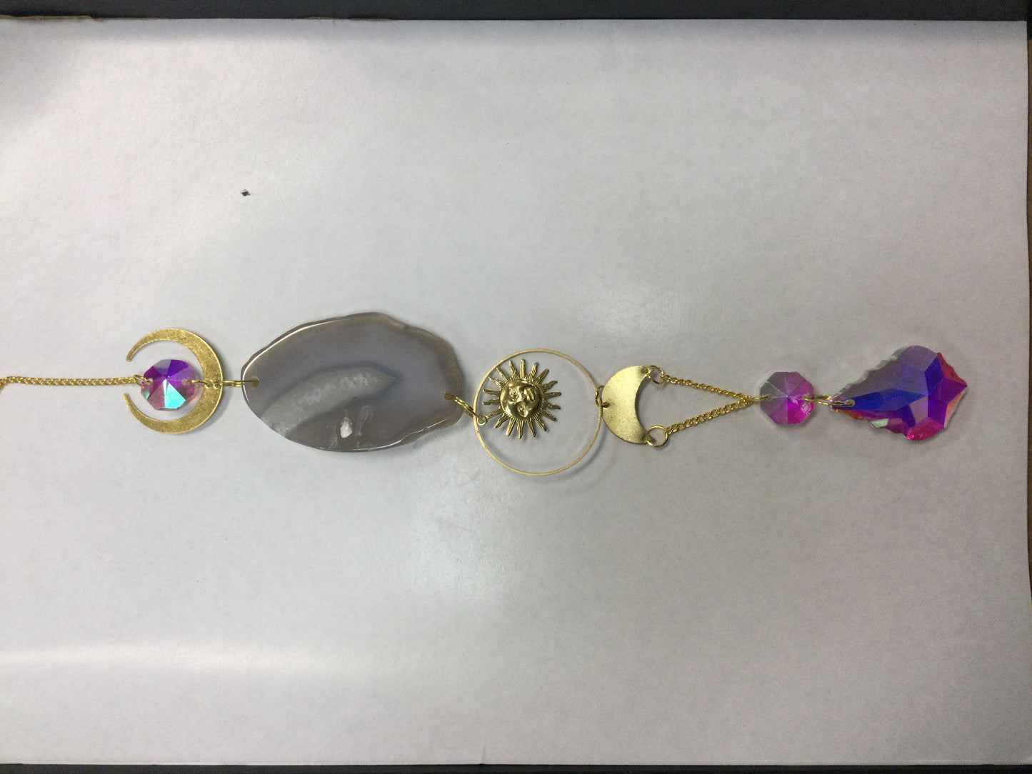 Gold Crystal Sun Catcher w/ Coloured Agate Slice and Symbol