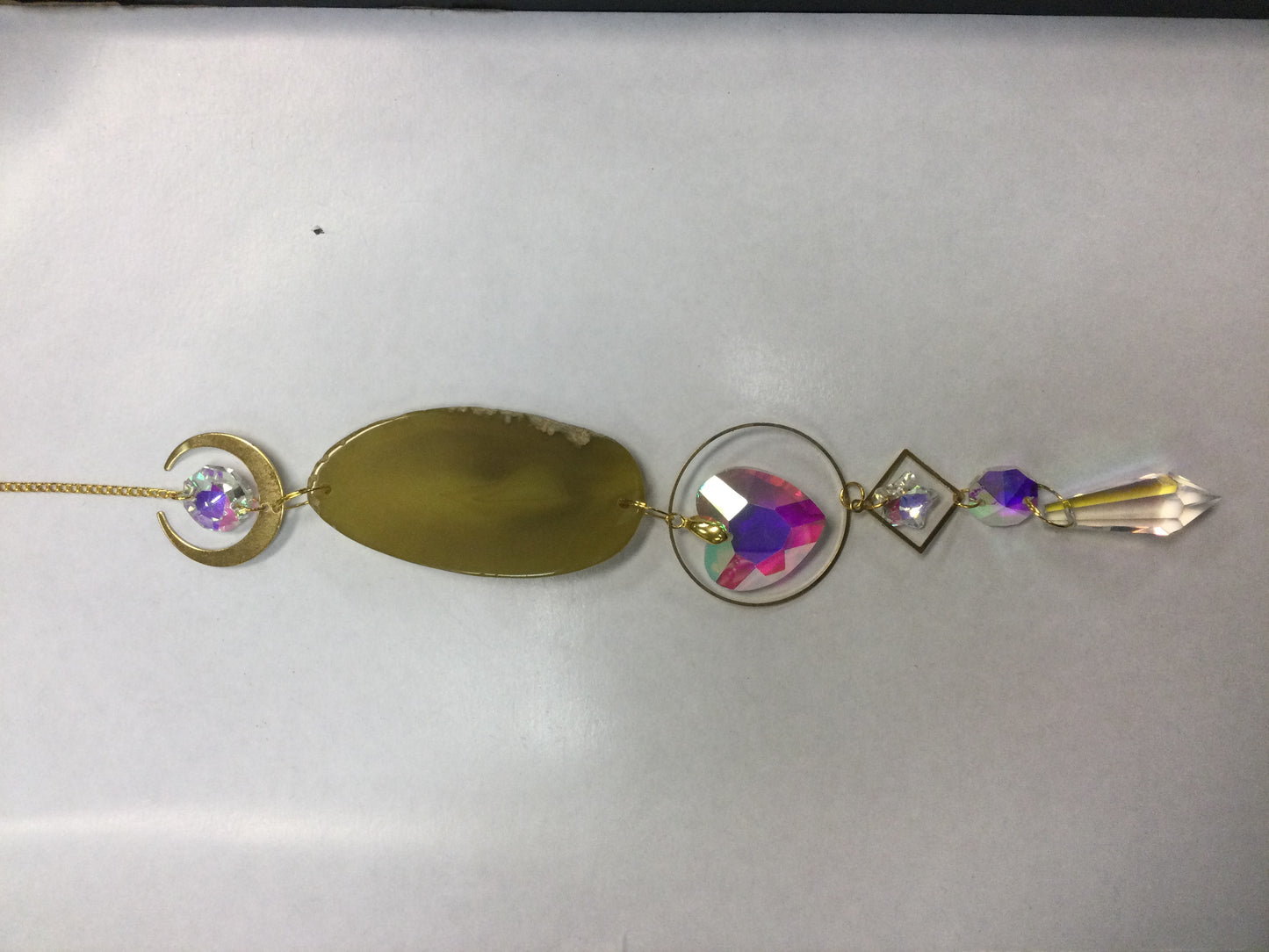 Gold Crystal Sun Catcher w/ Coloured Agate Slice and Symbol