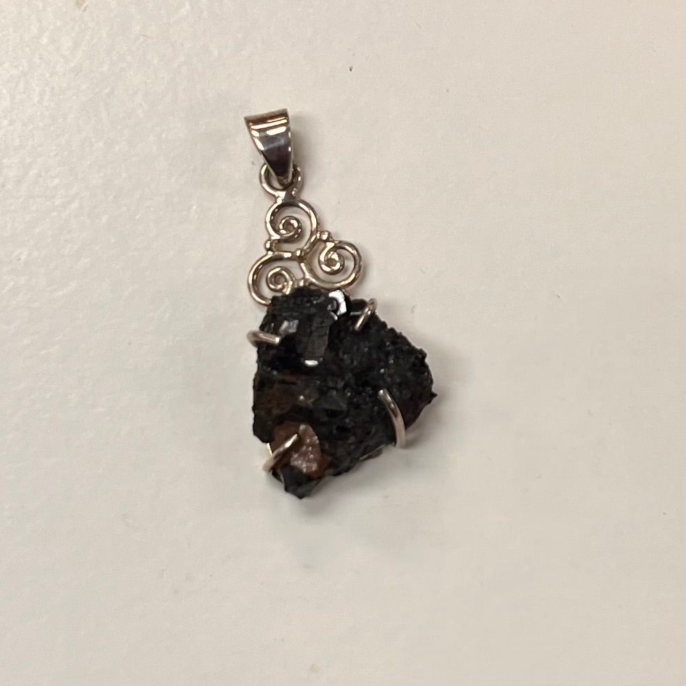 Rough Garnet Pendant w/ Silver Claws and 3 Swirlies