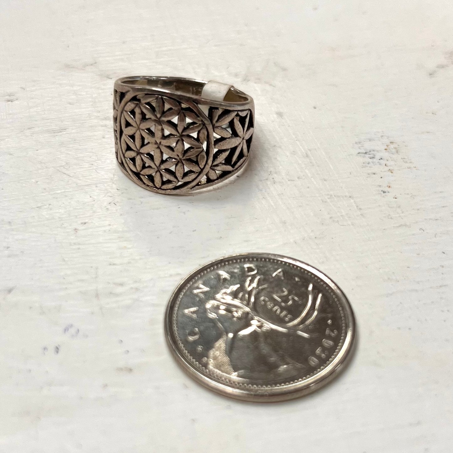 Silver Flower of Life Ring Size 8 "Masculine"