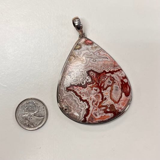 Large Crazy Lace Agate Pendant In Silver