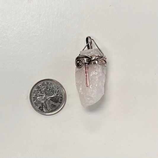 Rough Quartz Pendant w/ Pink Tourmaline (Rubellite) Rod