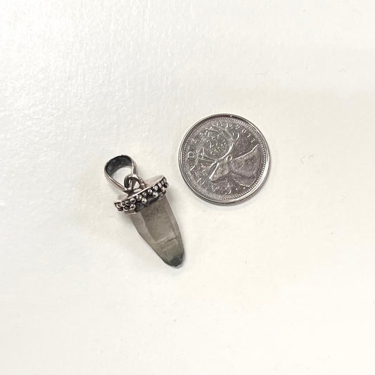 Rough Himalayan Quartz Pendant - Silver Cap w/ Silver Ball Detailing