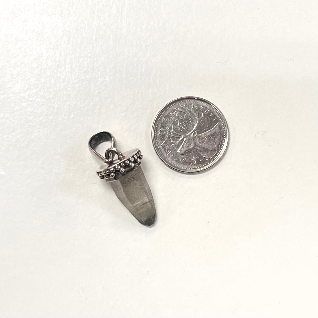 Rough Himalayan Quartz Pendant - Silver Cap w/ Silver Ball Detailing