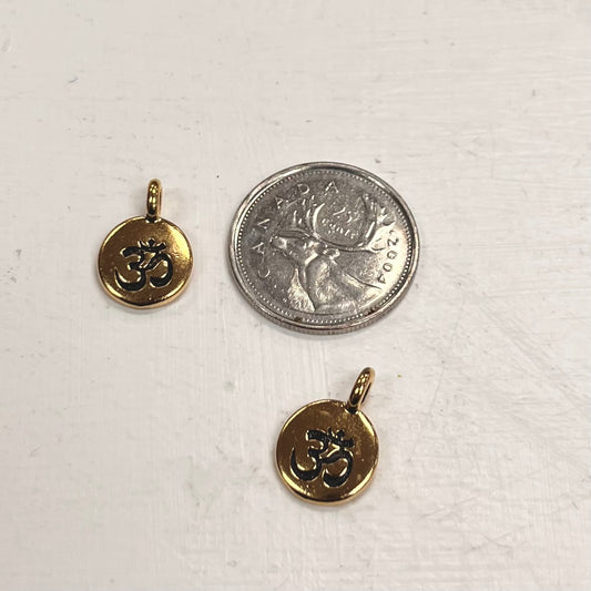 Antique Gold (plated) Round Charm 12x17mm