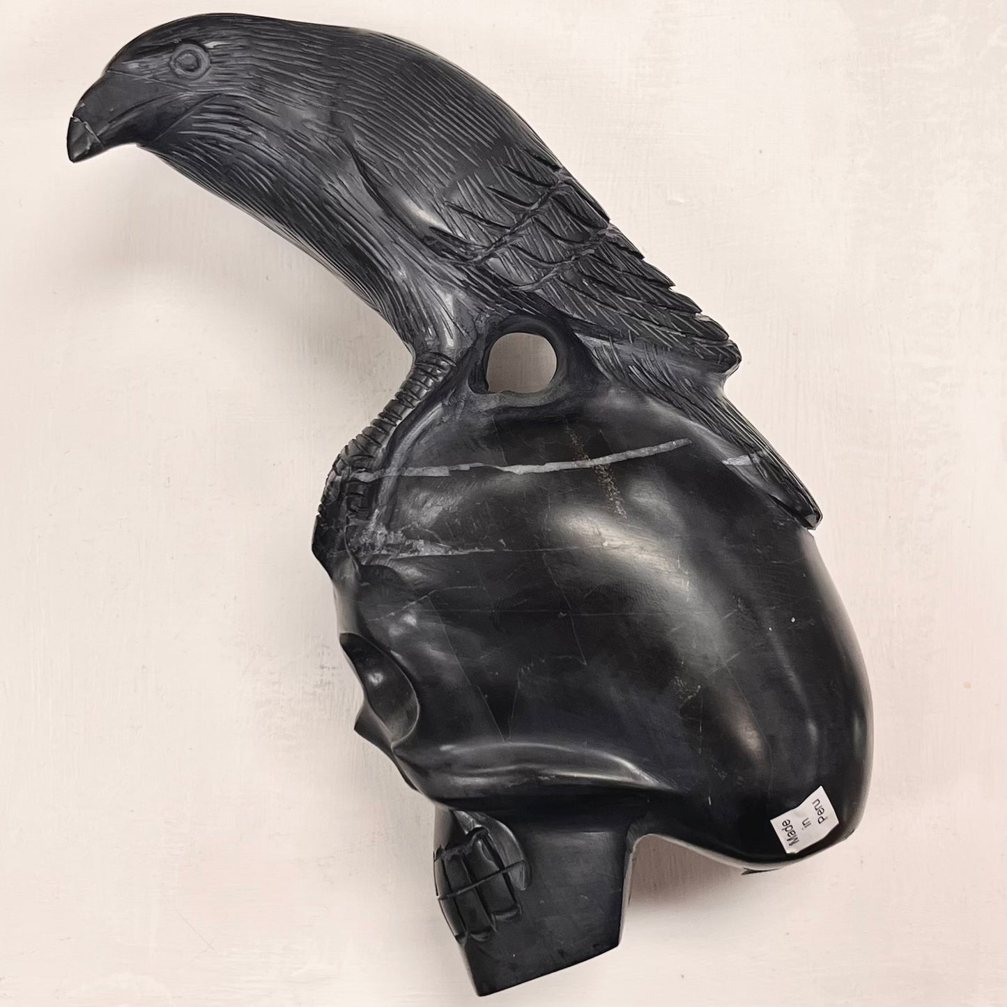 Black Onyx Skull w/ Raven 7" *Chipped Beak / 40%Off*