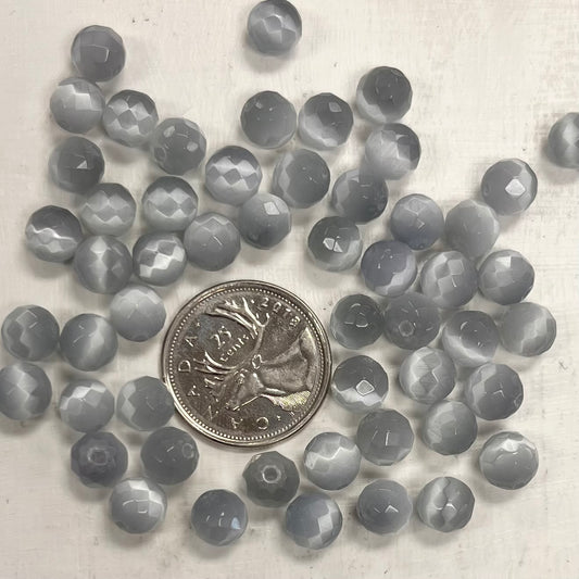 8mm Grey Faceted Cat's Eye Beads