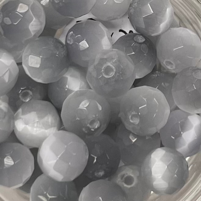 8mm Grey Faceted Cat's Eye Beads