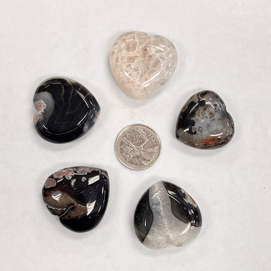Black Agate with Quartz Hearts