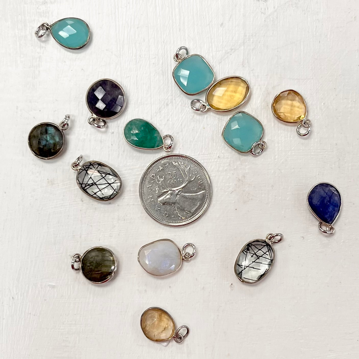 Assorted Silver Faceted Crystal Charm Pendants