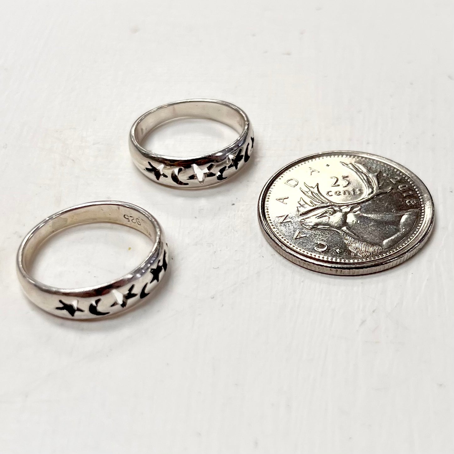Stars and Moons Silver Band Ring 5mm