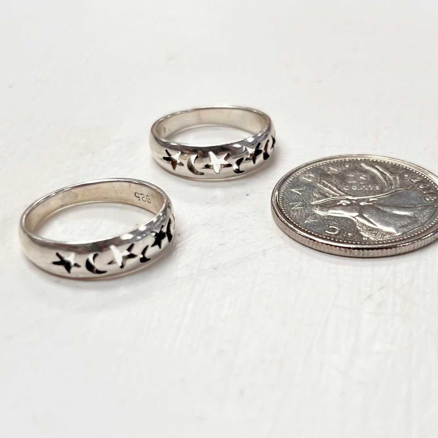 Stars and Moons Silver Band Ring 5mm