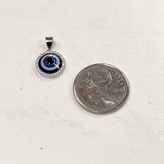 10mm Silver Blingy Evil Eye Pendant