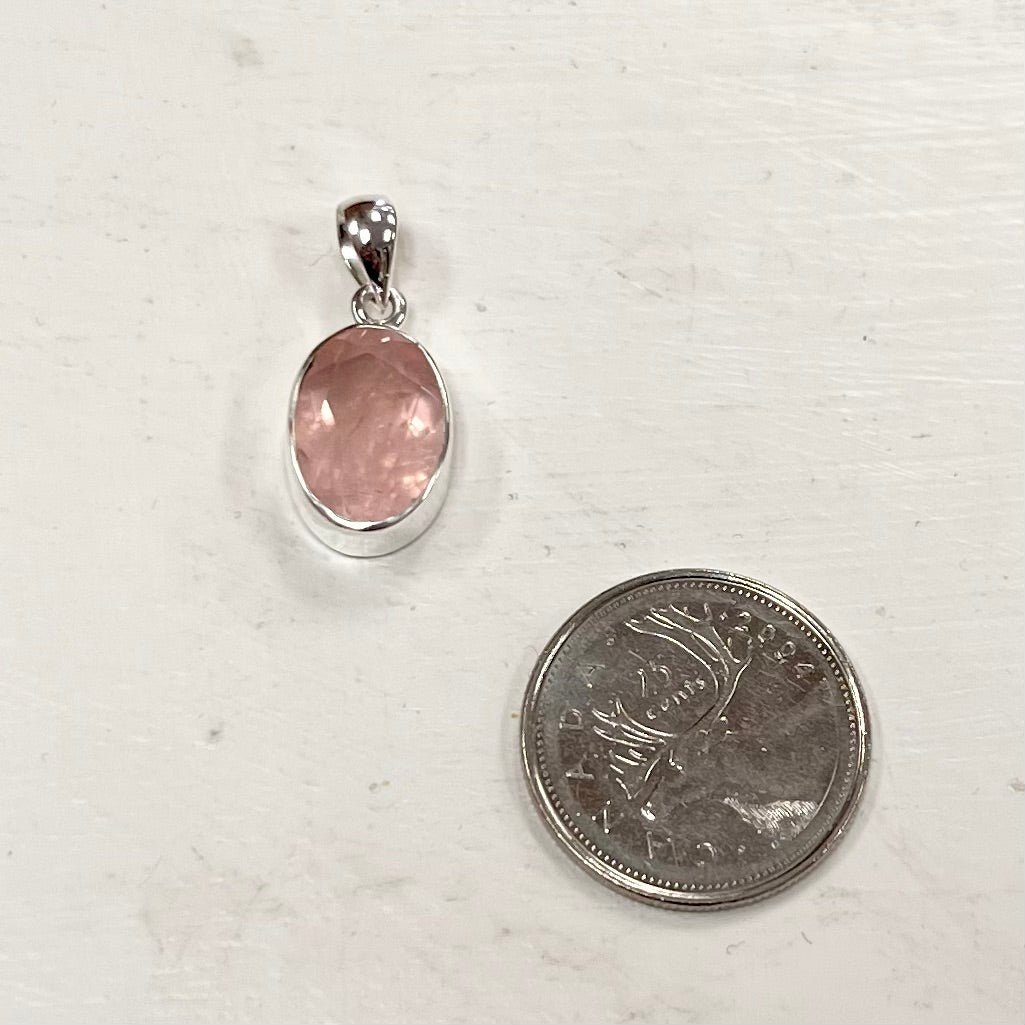 10mm Faceted Rose Quartz Pendant In Silver