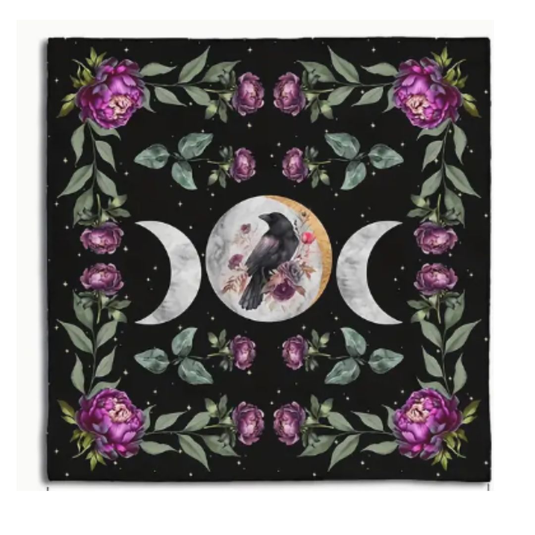 Moons and Raven Tarot Cloth