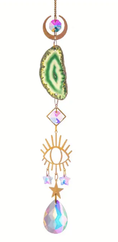 Gold Crystal Sun Catcher w/ Coloured Agate Slice and Symbol