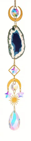 Gold Crystal Sun Catcher w/ Coloured Agate Slice and Symbol