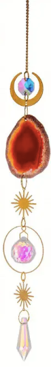 Gold Crystal Sun Catcher w/ Coloured Agate Slice and Symbol