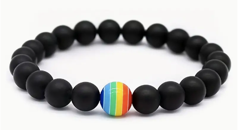 8mm Matte Black Acrylic Pride Bead Bracelet