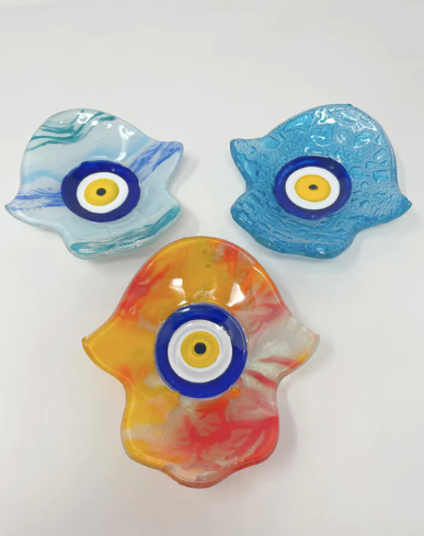 Hamsa/Evil Eye Fused Glass Hand Plate