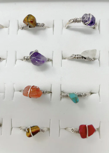 Silver Plated Wire Wrap Stone Rings (Assorted)