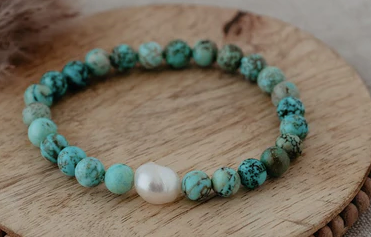 6mm Turquoise Bracelet with Freshwater Pearl