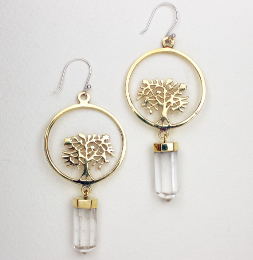 Clear Quartz Seed Tree Dangle Earrings
