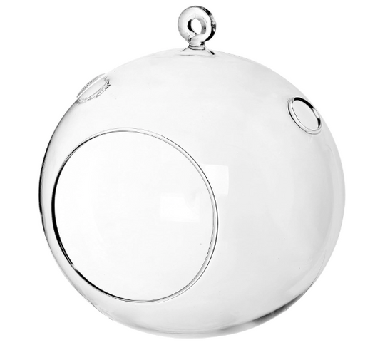 4" Clear Glass Hanging Air Plant Terrarium Ball/Votive Candle Holder w/Flat Base & Loop