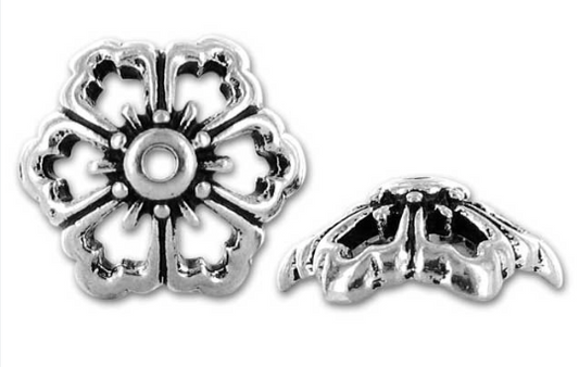 Antique Silver (plated) Beaded Open Poppy Bead Cap 12mm