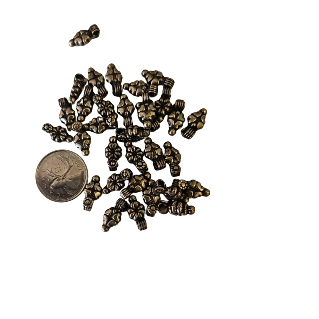 Antiqued Metal Bead, Floral Design