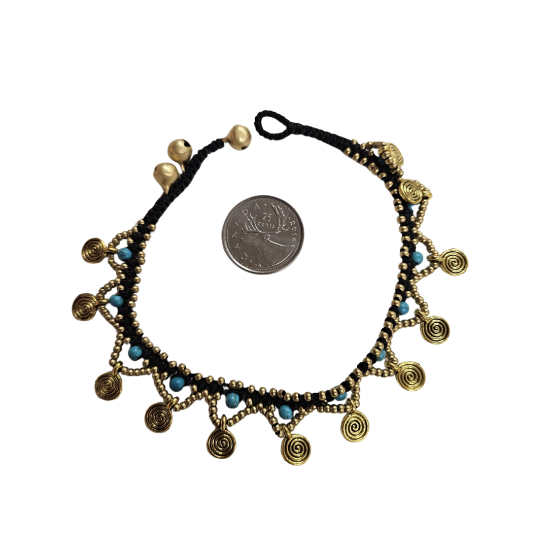 Anklet, Beaded, Brass And Bells