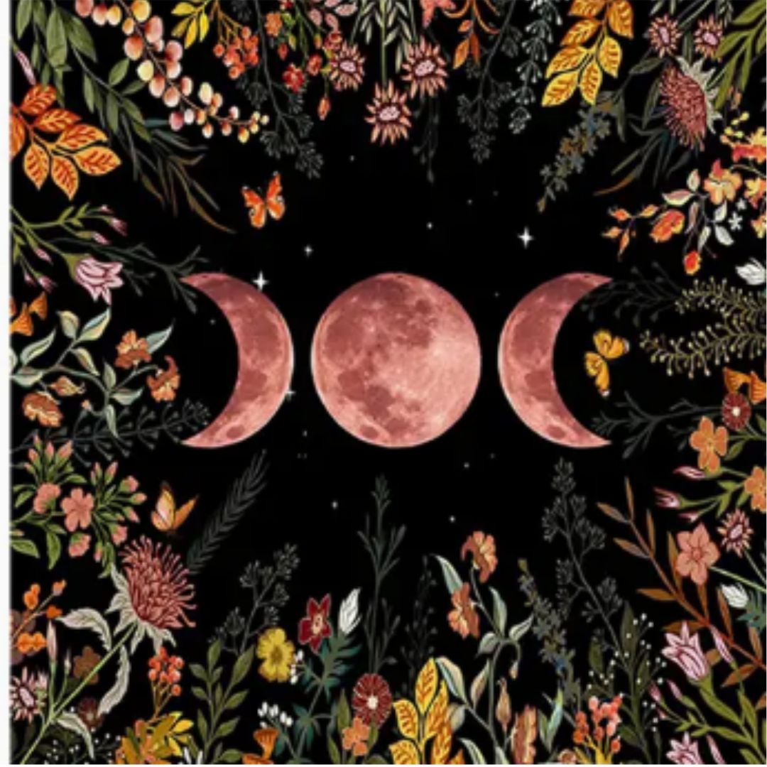Altar Cloth, Pink Moon Phases, Floral Border