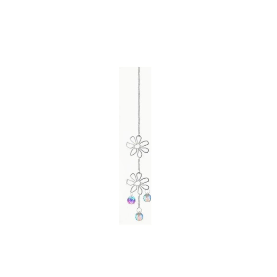 Suncatcher, Silvery, Large Daisies, Three Prisms