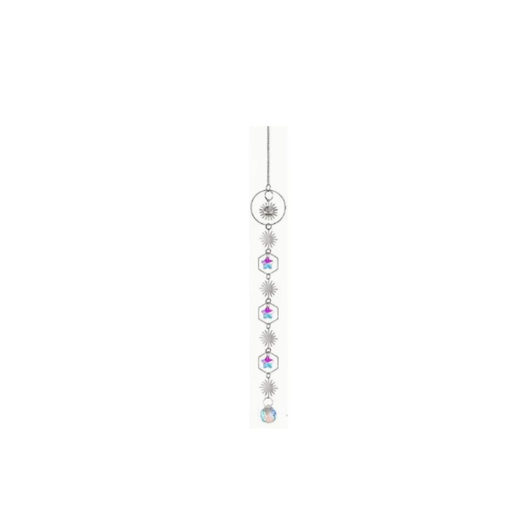 Suncatcher, SIlvery, Sun Cirlce/Hexagons/Star Prisms/Ball