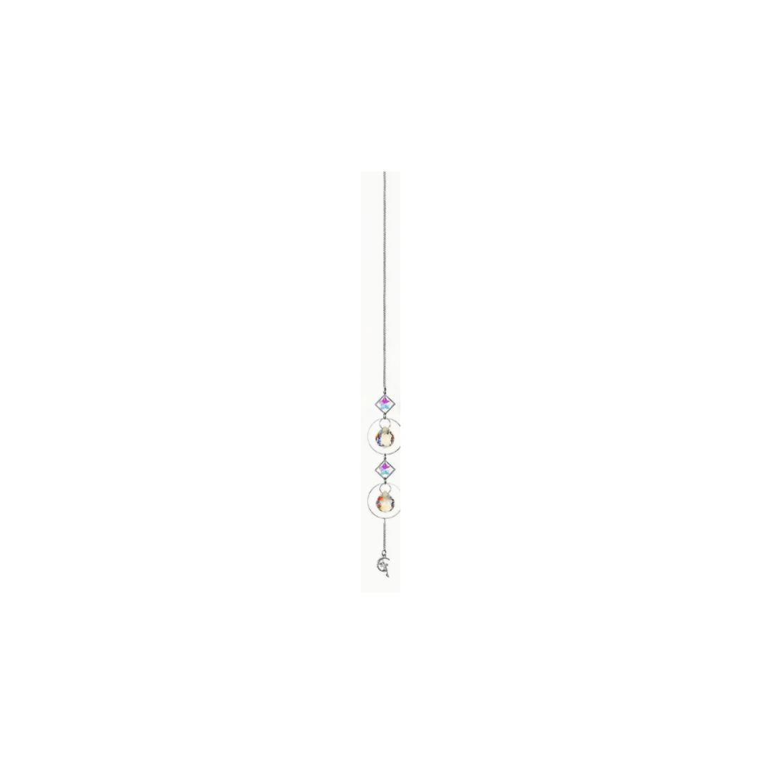 Suncatcher, Silvery, Two Sphere Prisms Within Circles, Fairy at Bottom
