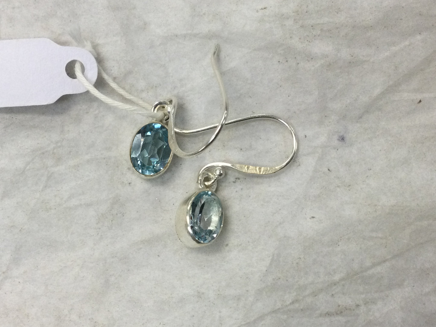 Silver Oval Gemstone Hook Earrings