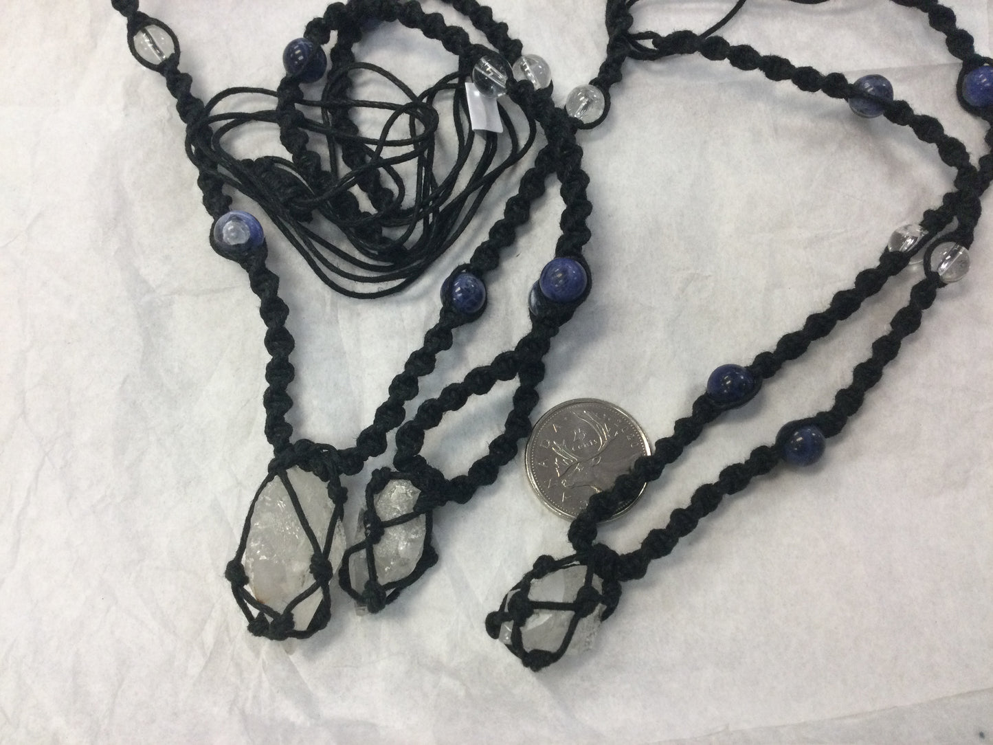 Black Macrame Necklace with Crystals