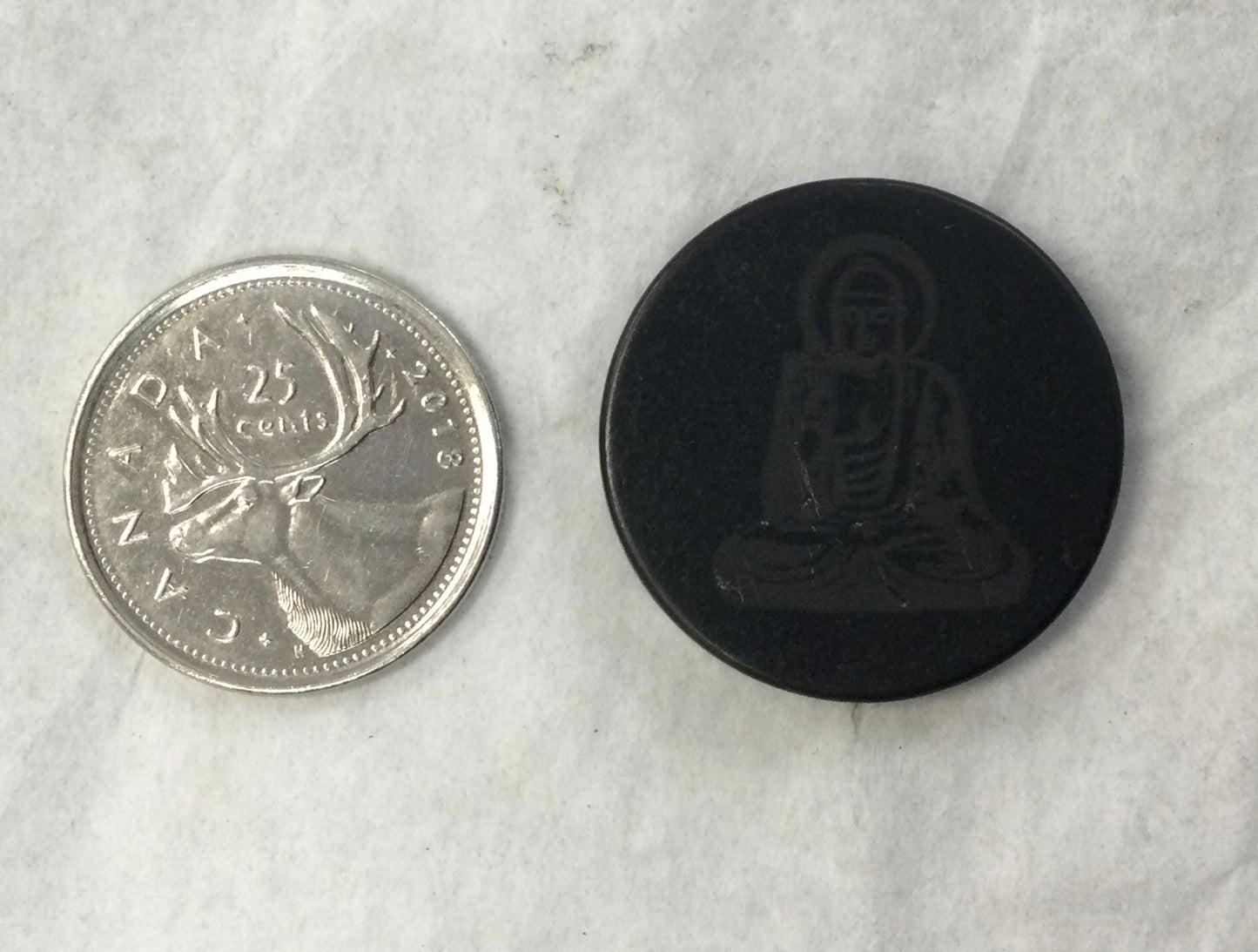 Polished Shungite Cab, with Buddha Engraving