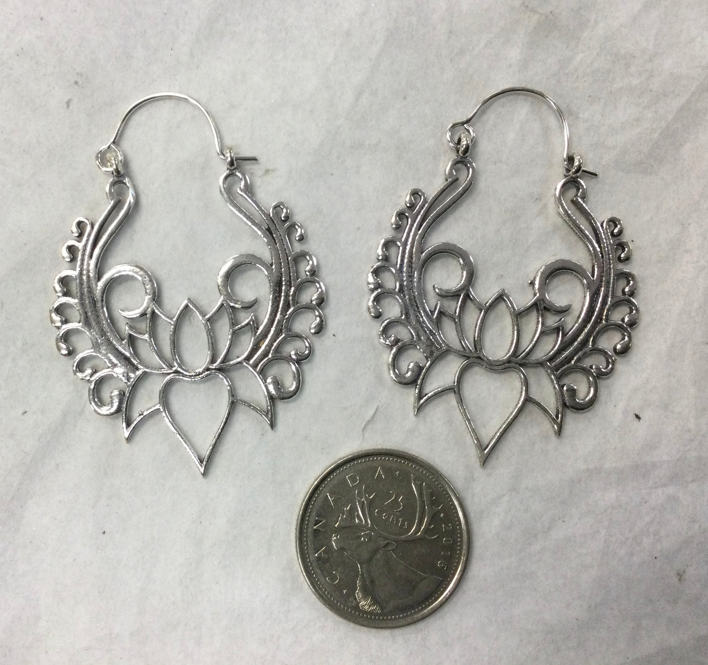 Earrings, Gold or Silver (Plated), Large Lotus Flower