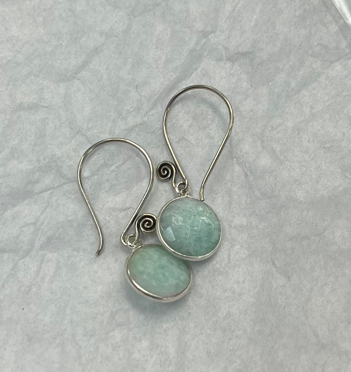 Handcrafted Dangle Silver Earring with Faceted Amazonite