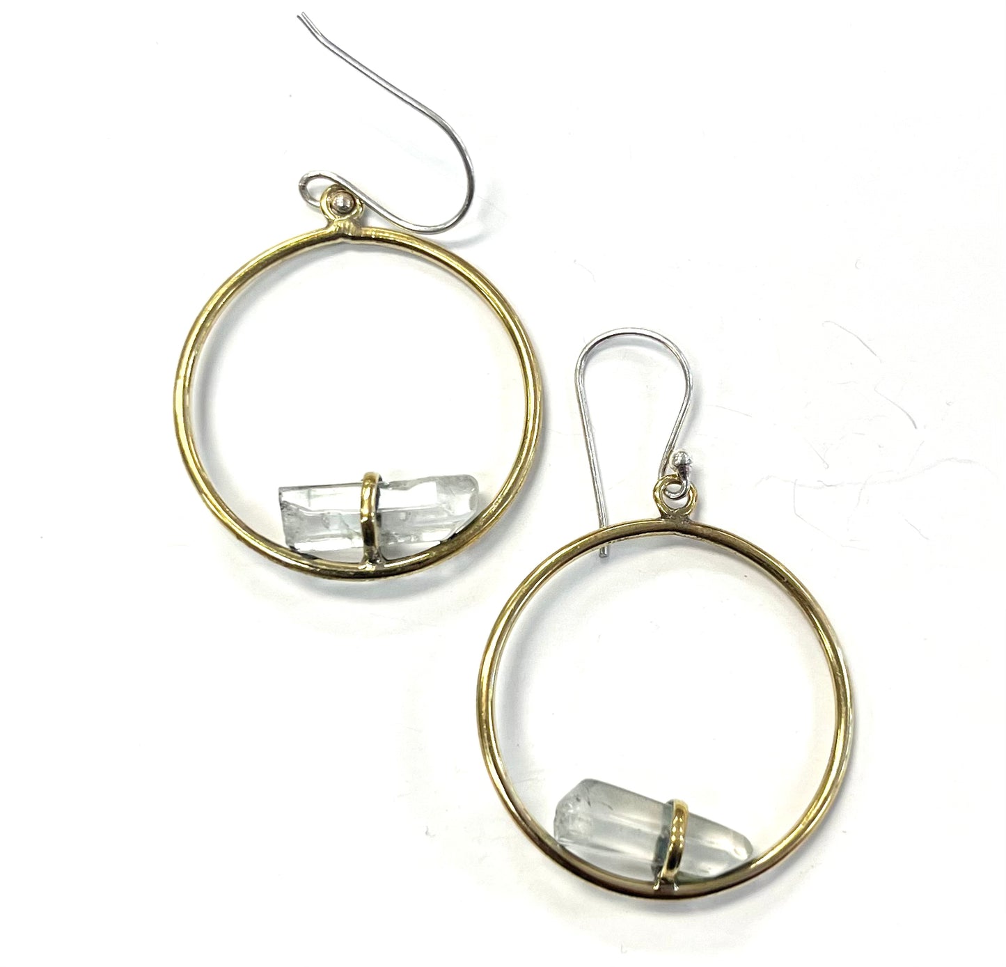 Dangle Gold Plated Hoop Earrings with Clear Quartz Point