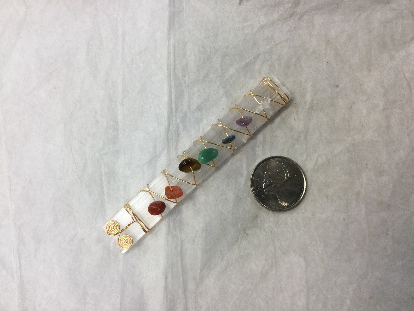 Chakra Selenite Wand with Copper Wire