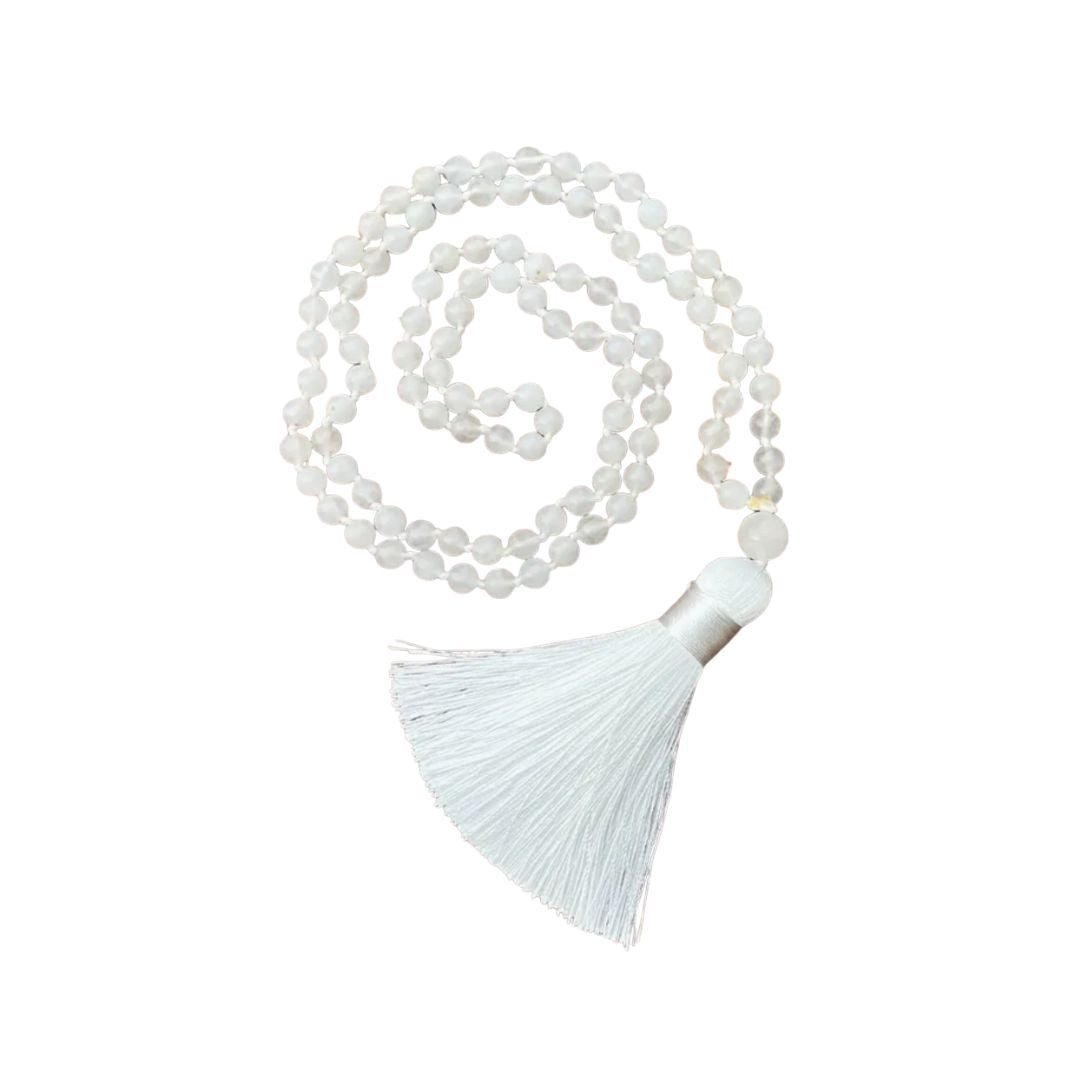 Snow Quartz Mala, 6mm Beads, Knotted