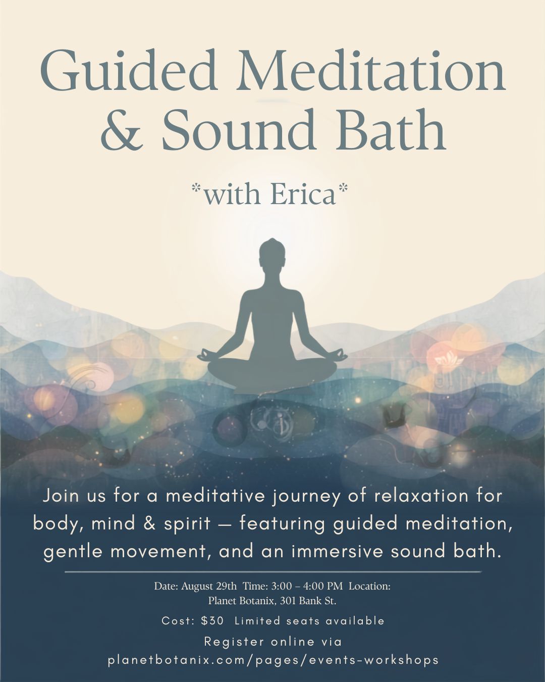 Guided Meditation and Sound Bath w/ Erica | Aug. 29 | 3pm-4pm