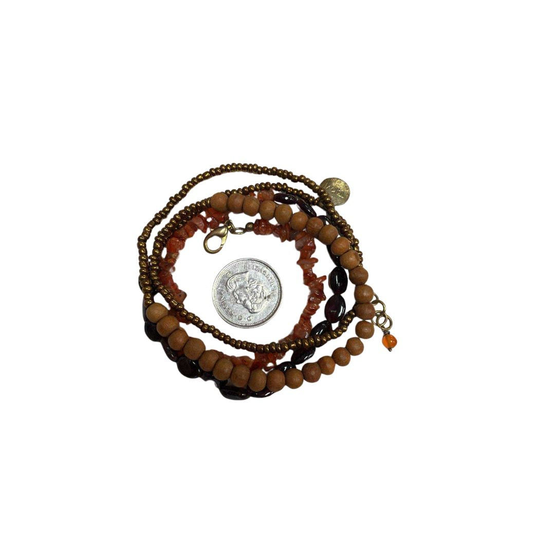 Garnet/Carnelian/Brass/Wood Bracelet Wrap
