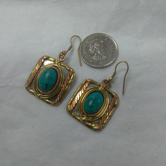 Turquoise trimetal square earring